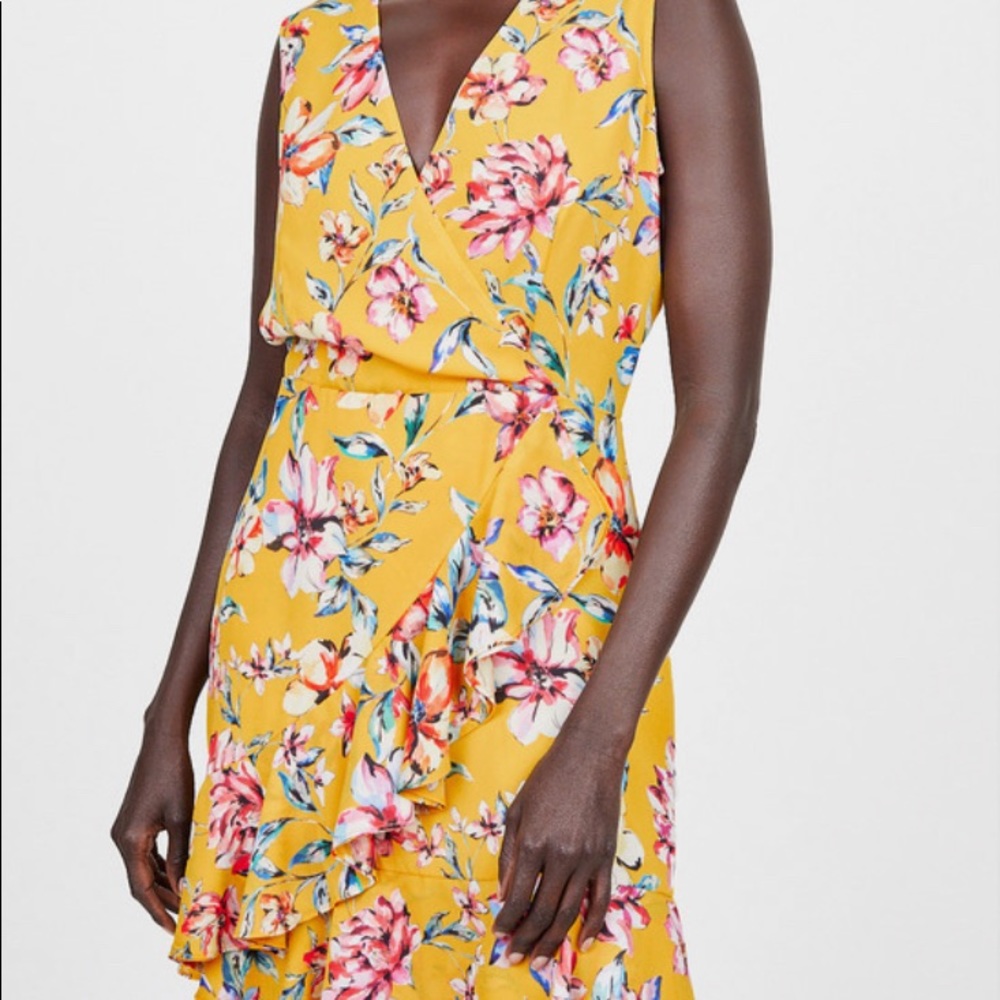 Open back cascade ruffle mini dress